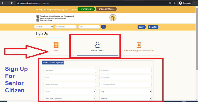sacred senior setizen registration and login 2021